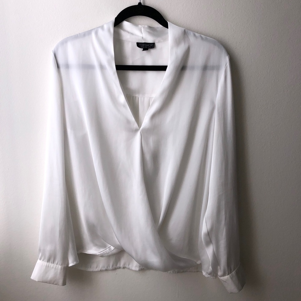 TOPSHOP WHITE FAUX WRAP BLOUSE